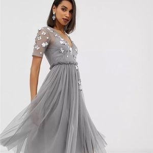 ASOS NWT sheer dress size 2 with embellished flower similar 2 needle and thread